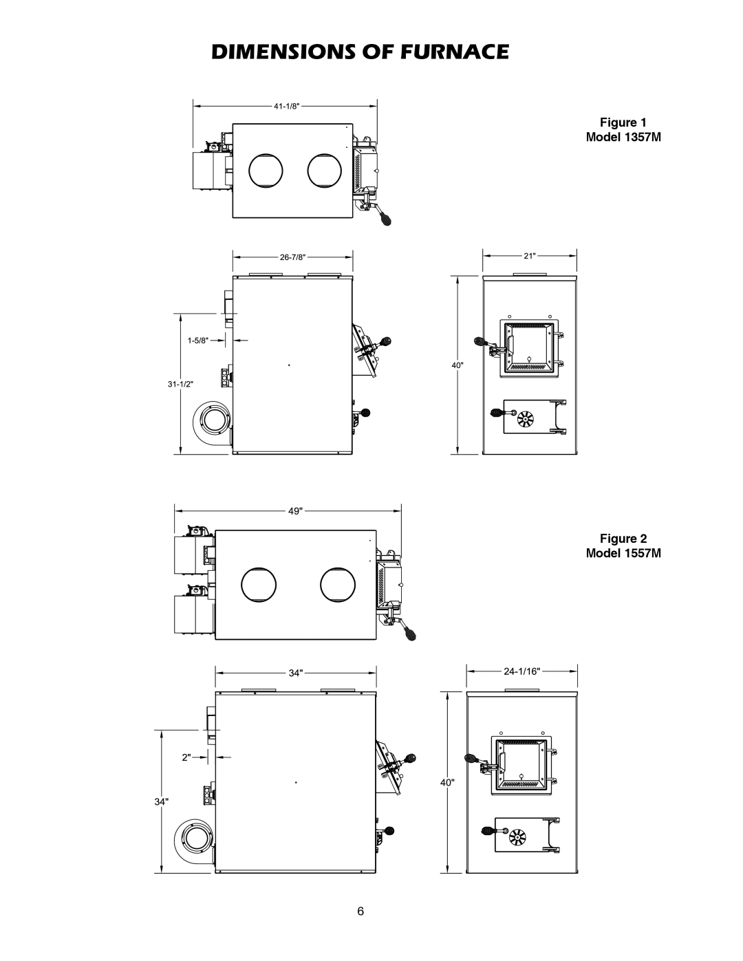 United States Stove 1557M, 1357M owner manual Dimensions of Furnace 