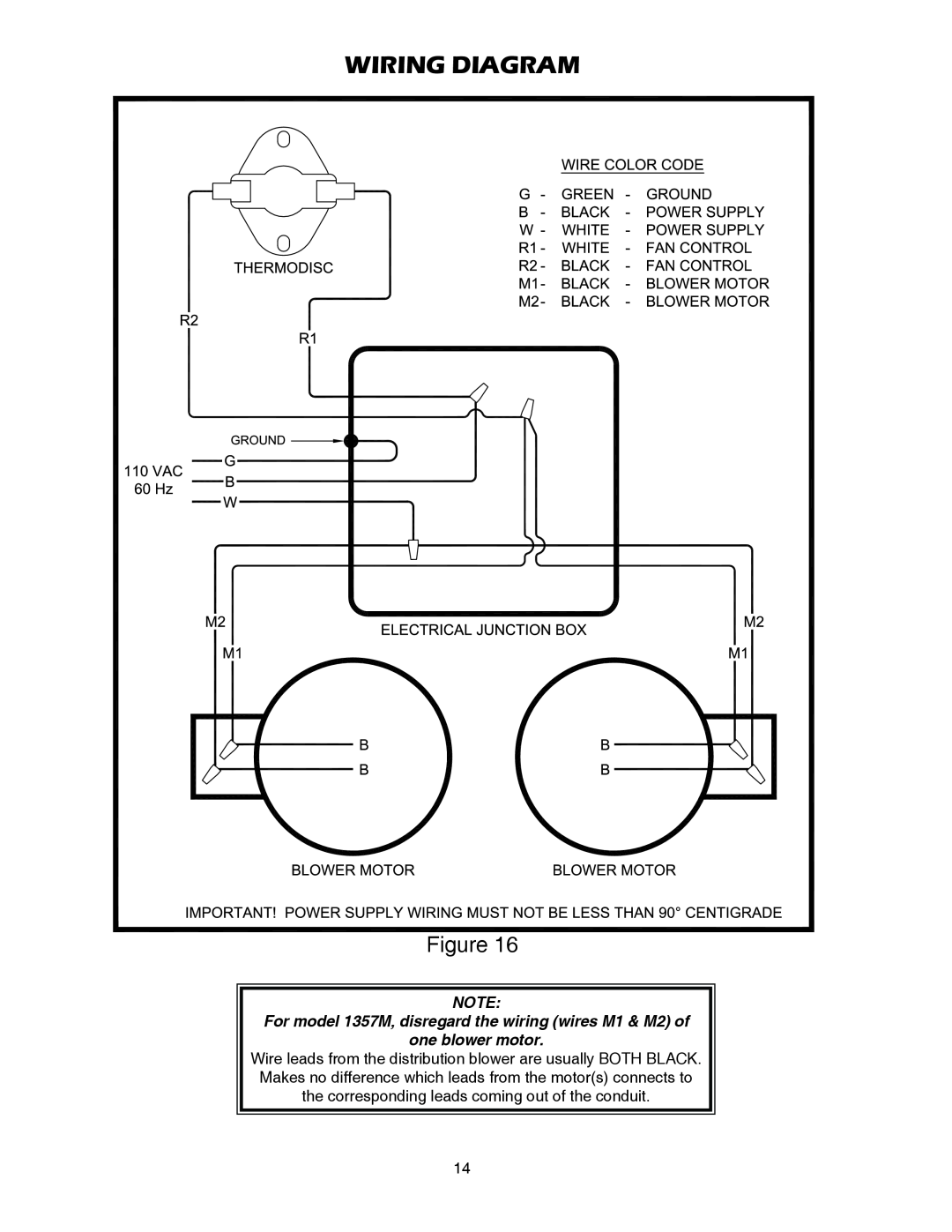 United States Stove 1557M, 1357M owner manual Wiring Diagram, one blower motor 