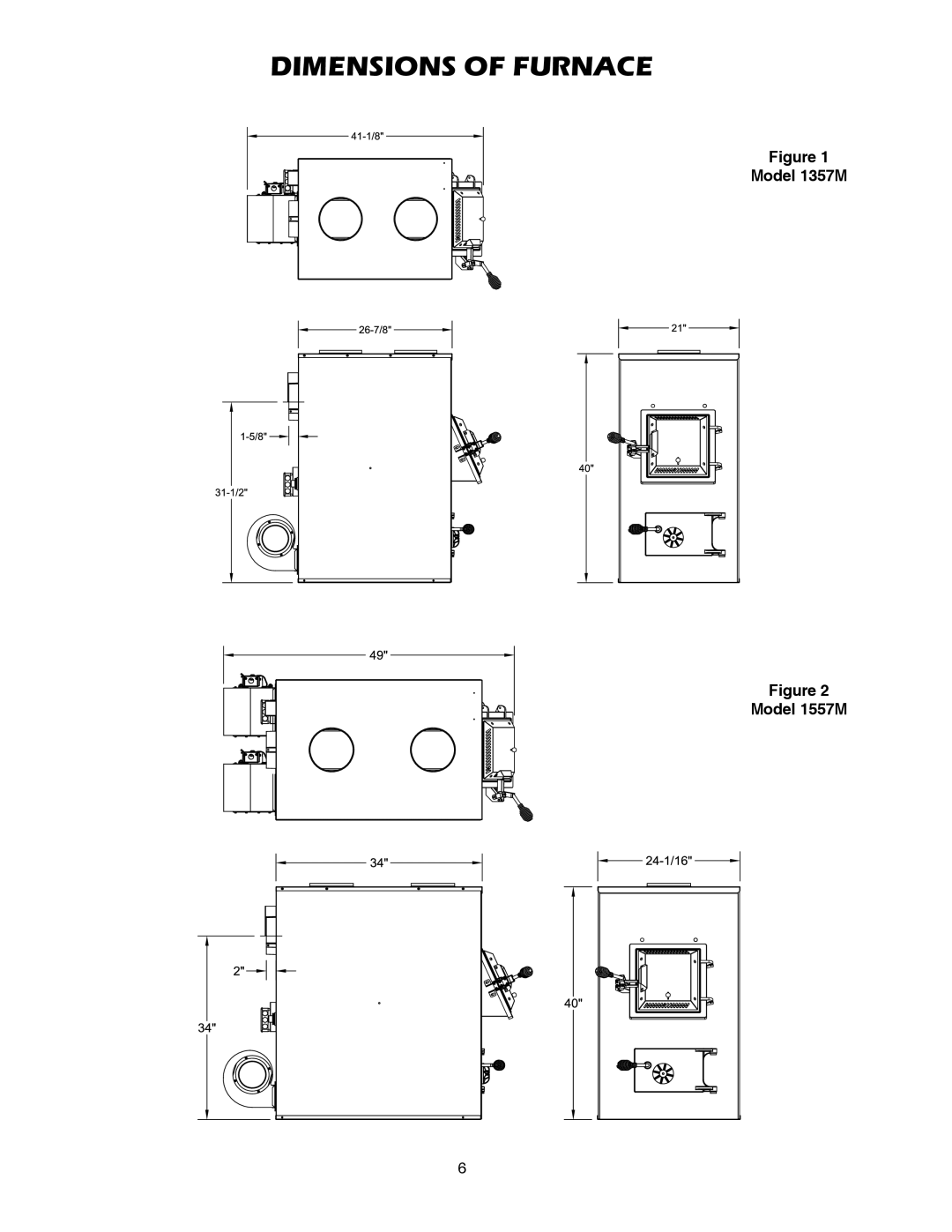 United States Stove owner manual Dimensions Of Furnace, Figure Model 1357M Figure Model 1557M 