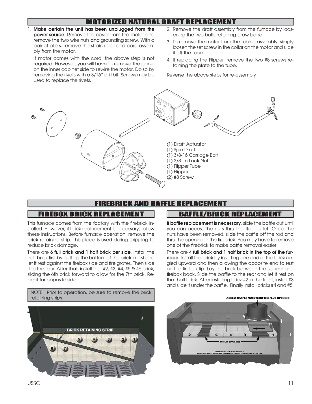 United States Stove 1600EF installation instructions Motorized Natural Draft Replacement 