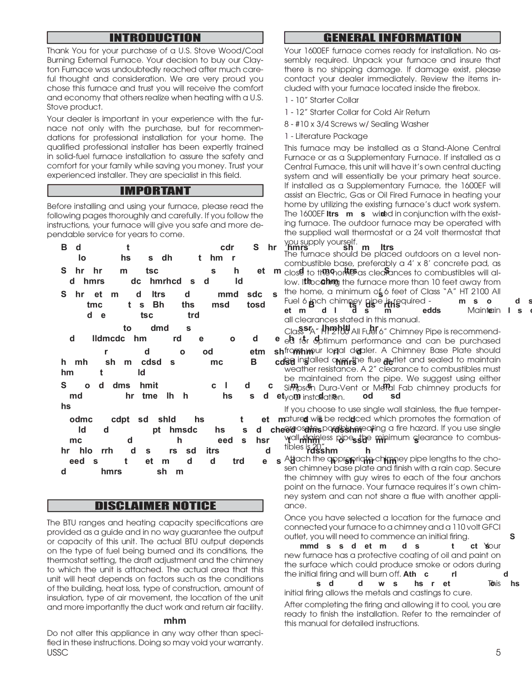 United States Stove 1600EF installation instructions Introduction, Disclaimer Notice, General Information 