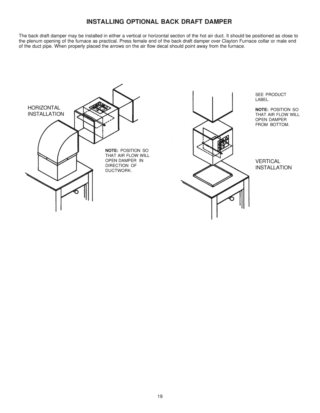 United States Stove 1600M manual Installing Optional Back Draft Damper 