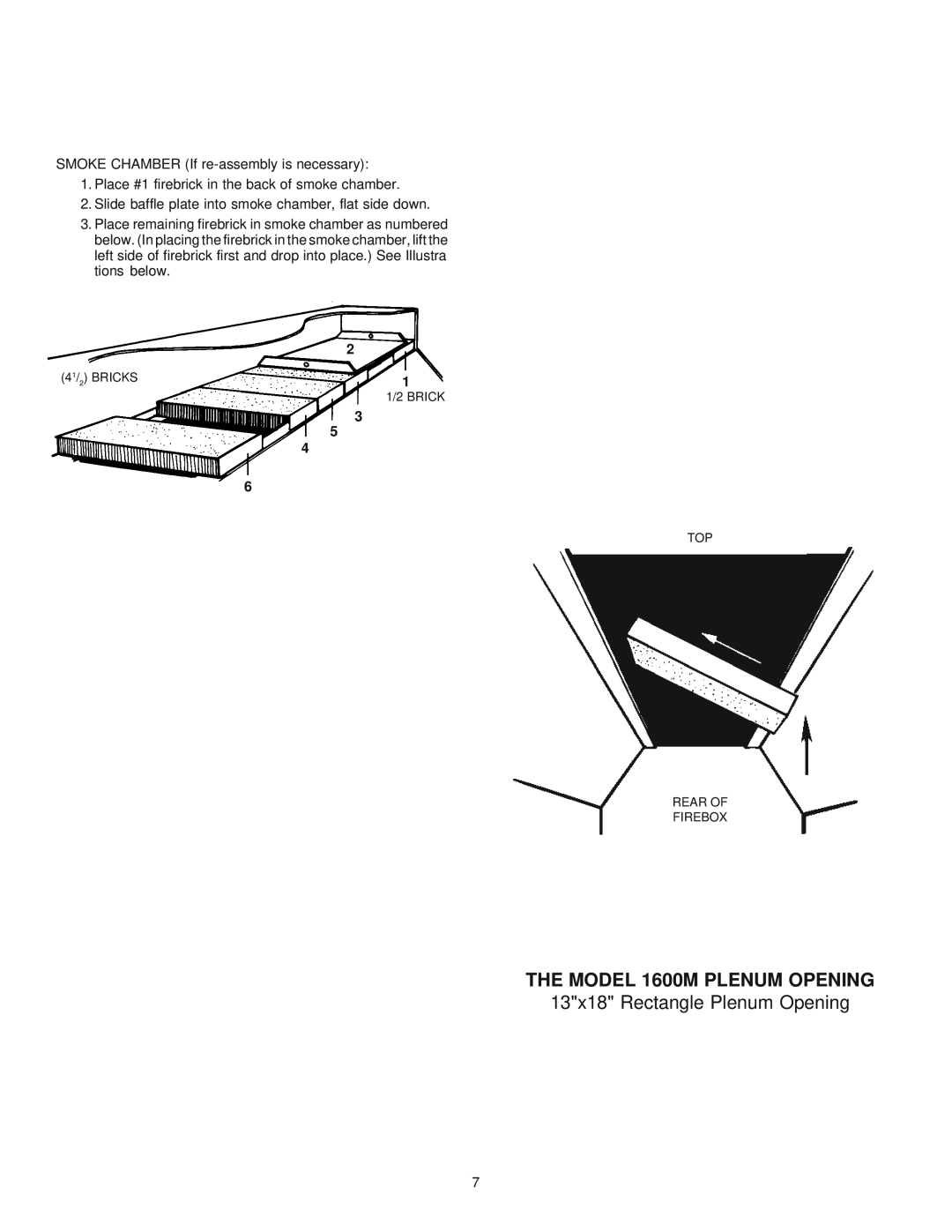 United States Stove manual THE MODEL 1600M PLENUM OPENING, 13x18 Rectangle Plenum Opening 
