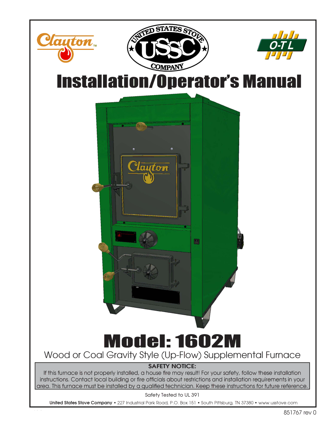 United States Stove 1602M installation instructions Ussc 