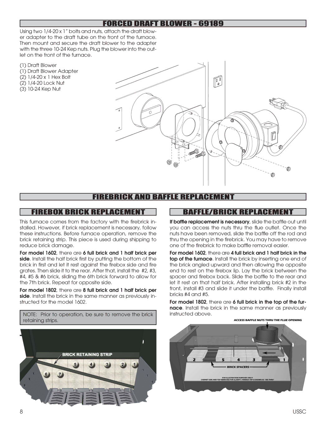 United States Stove 1802G, 1602G installation instructions Forced Draft Blower 