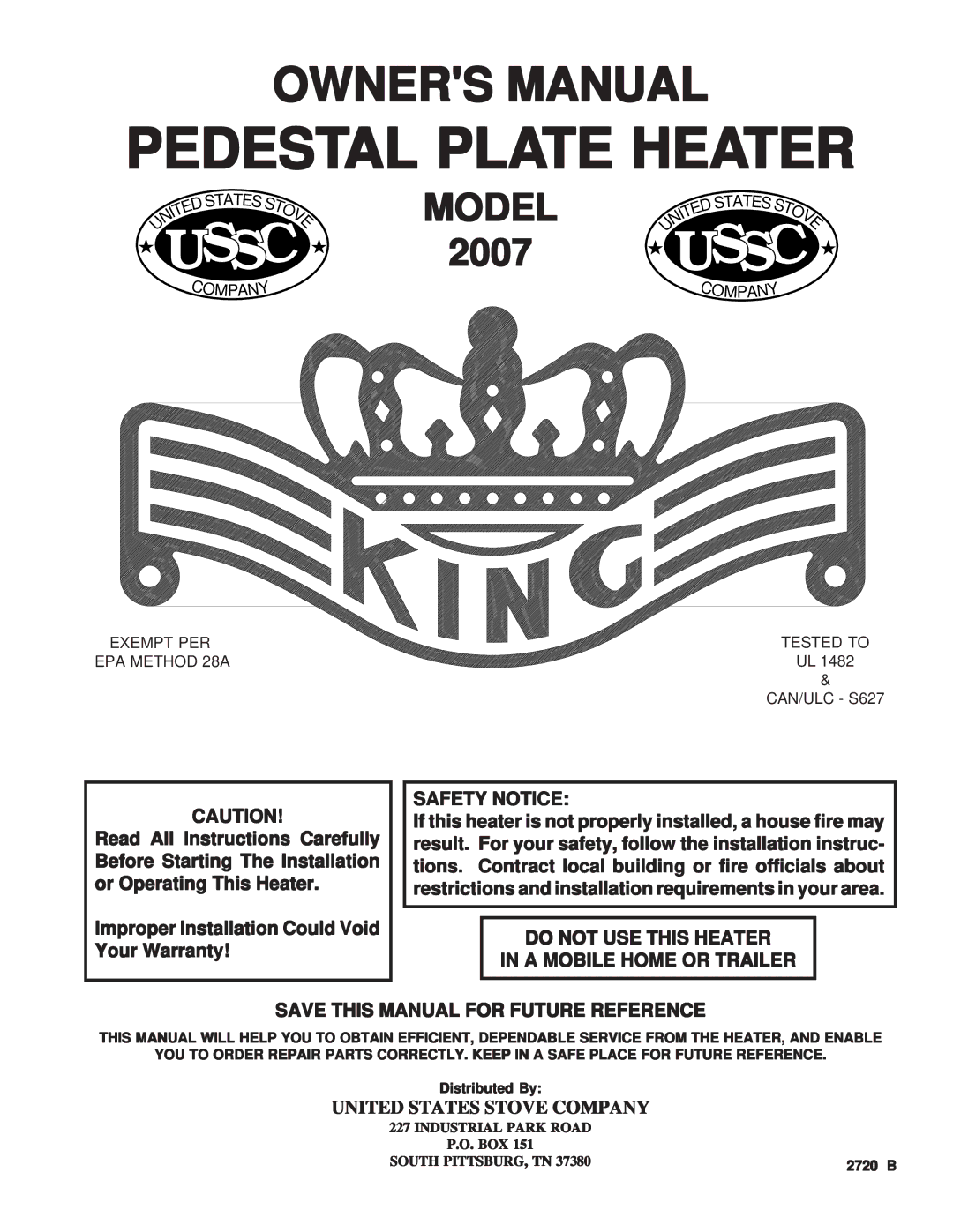 United States Stove 2007 owner manual Ussc 