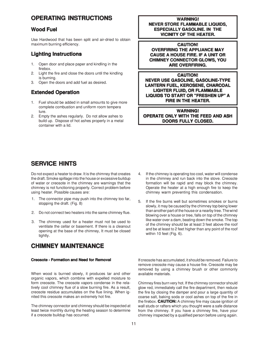 United States Stove 2007 owner manual Operating Instructions 