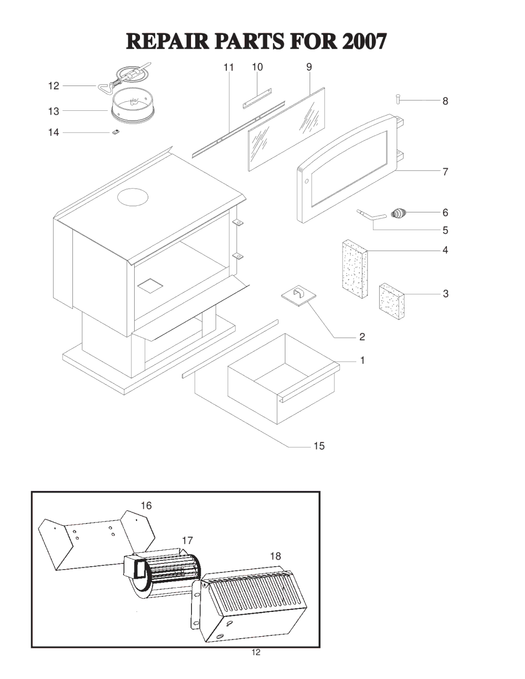 United States Stove 2007 owner manual Repair Parts for 