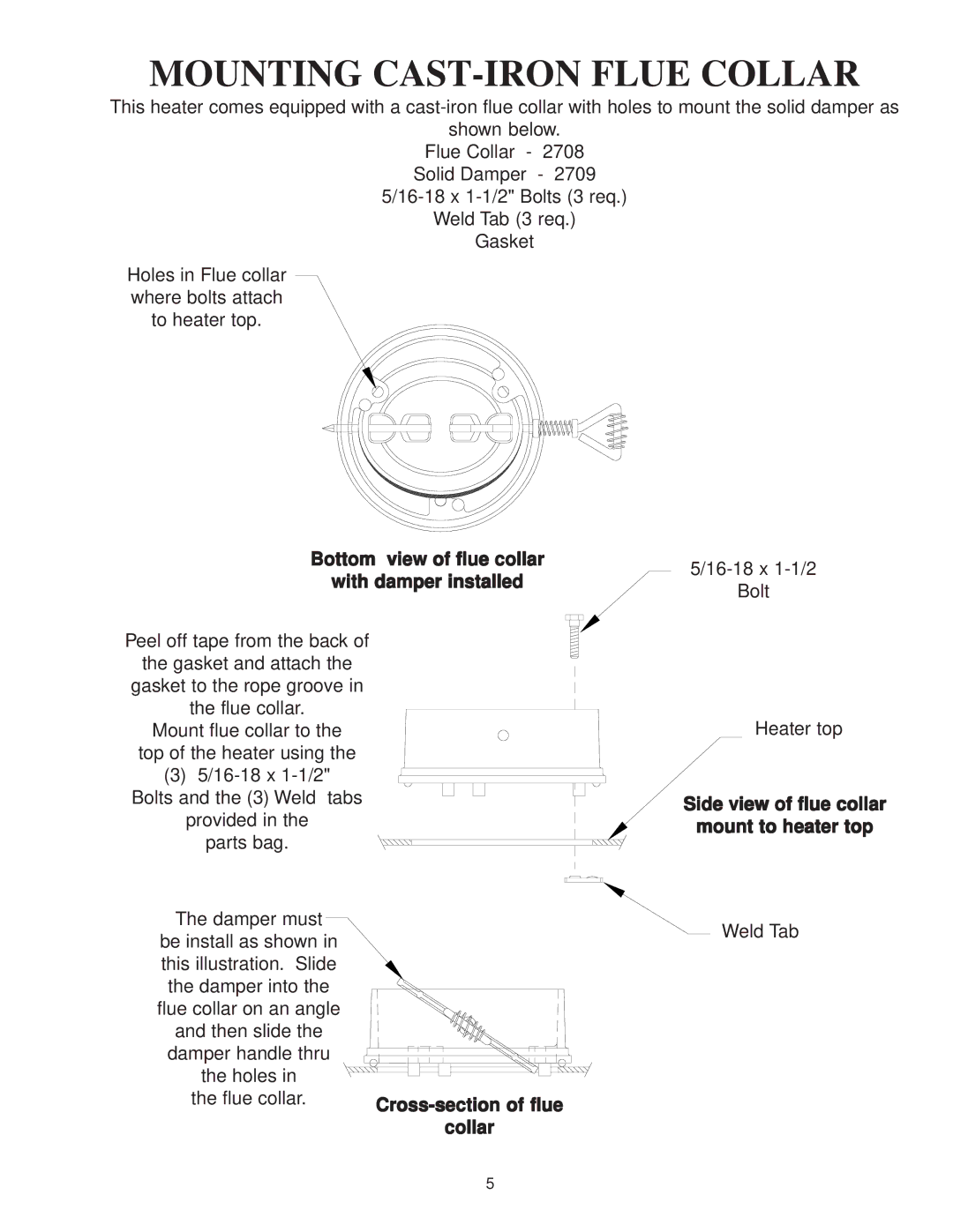 United States Stove 2007 owner manual Mounting CAST-IRON Flue Collar 