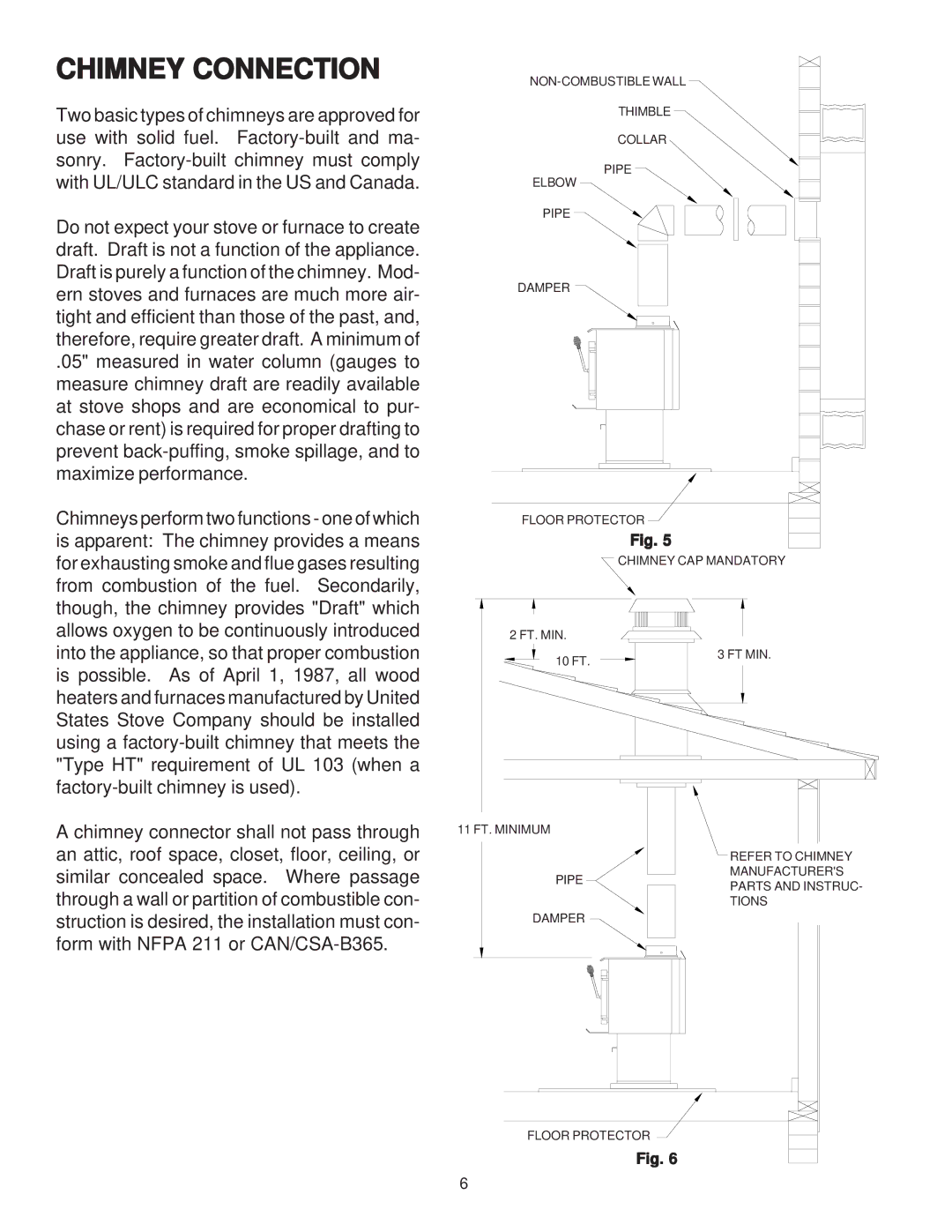 United States Stove 2007 owner manual Chimney Connection 