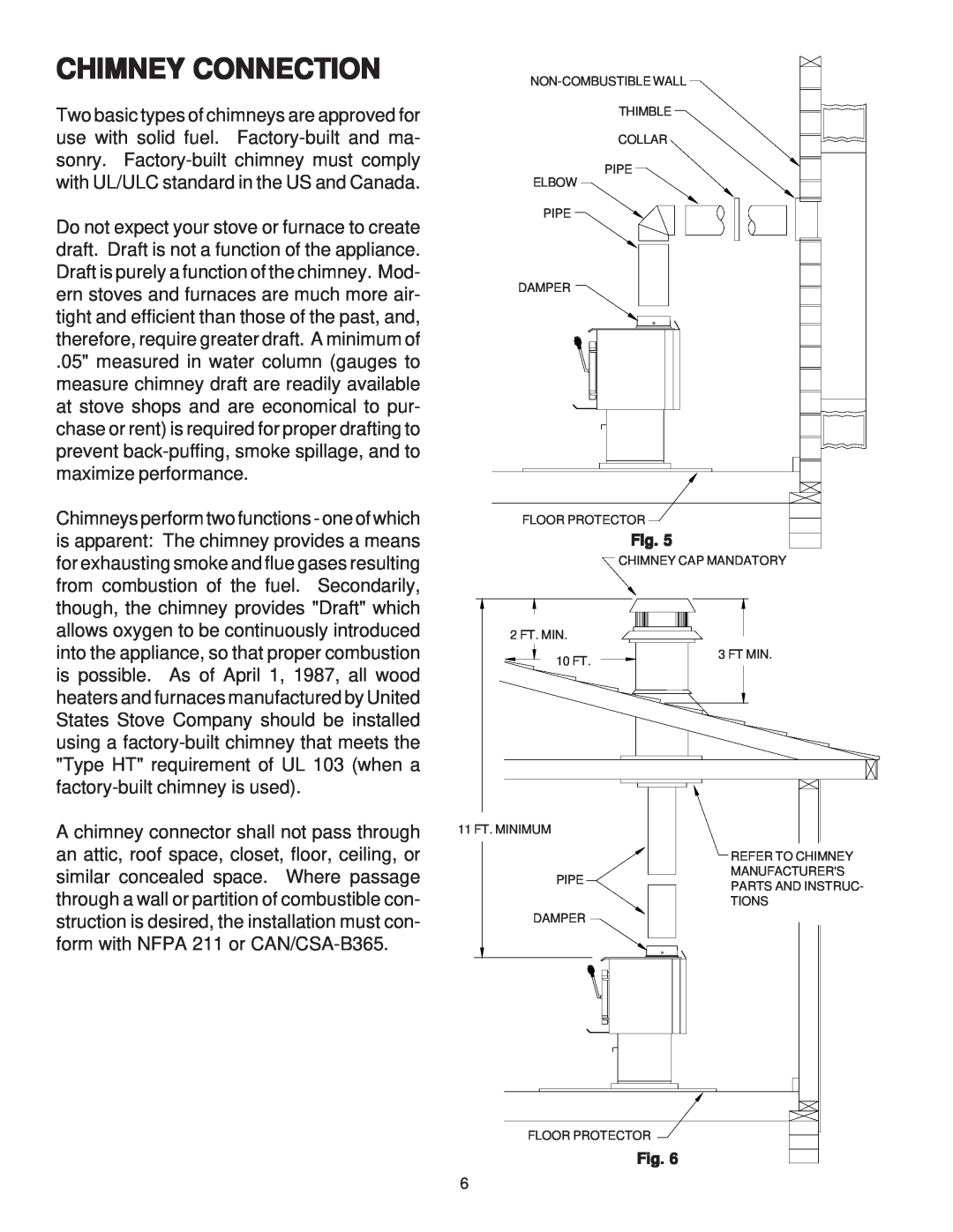 United States Stove 2007 owner manual Chimney Connection 