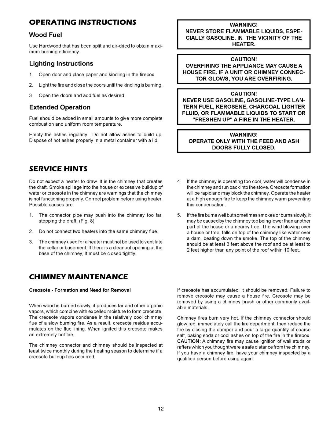 United States Stove 2007B owner manual Operating instructions 