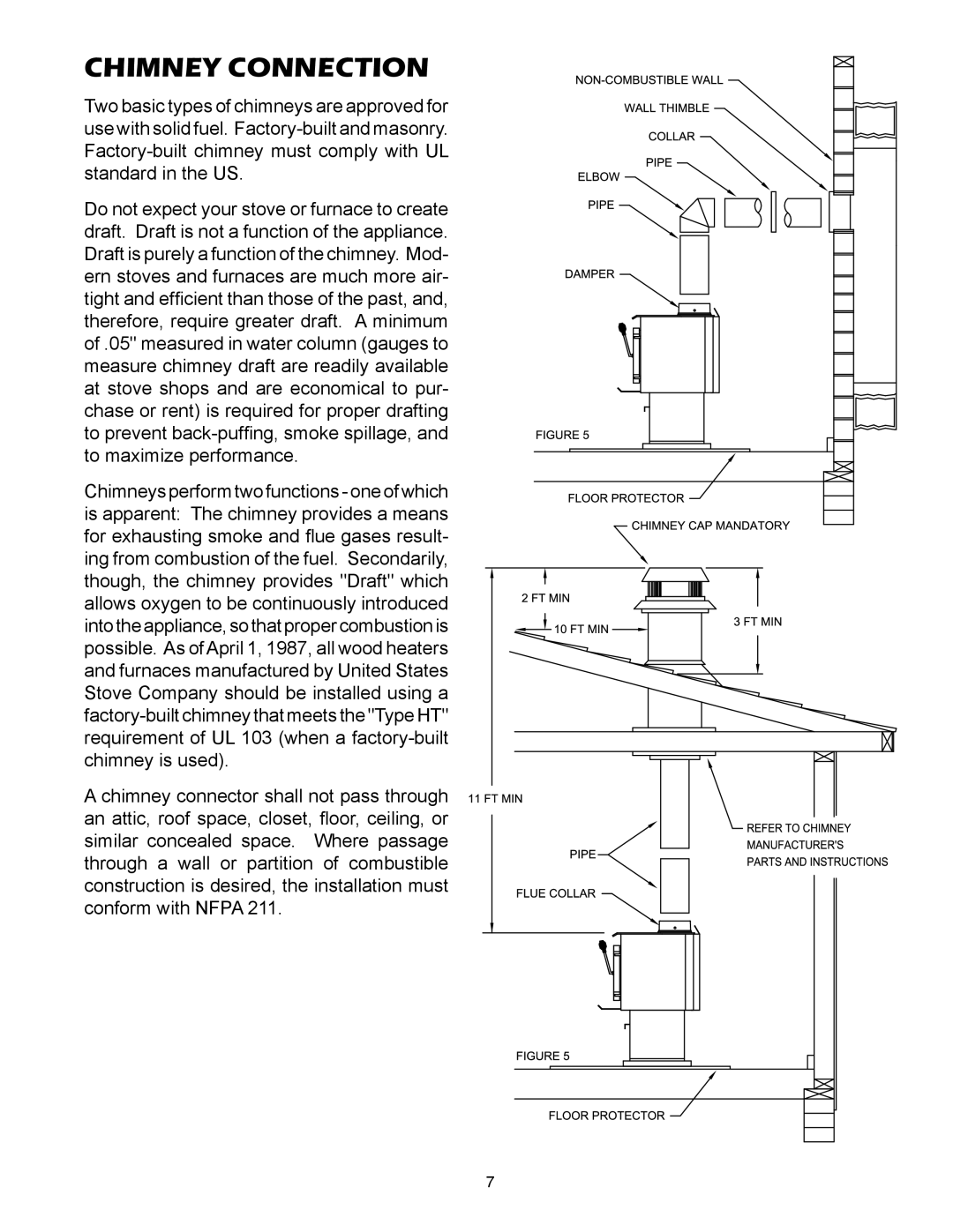 United States Stove 2007B owner manual Chimney connection 