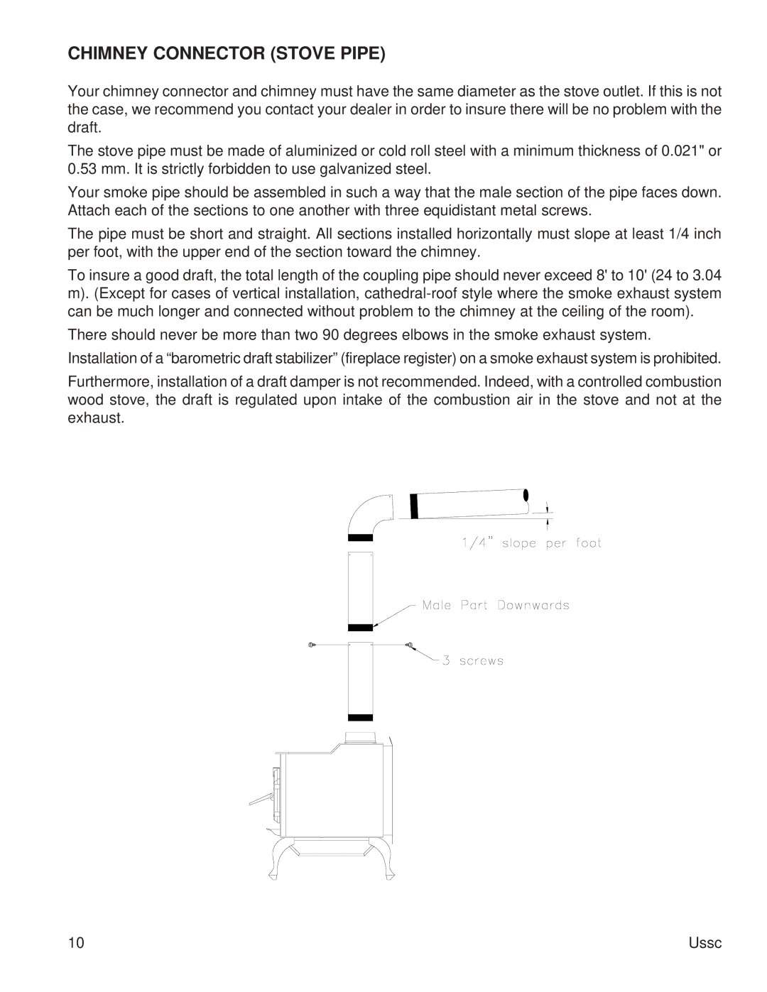 United States Stove 2015 instruction manual Chimney Connector Stove Pipe 