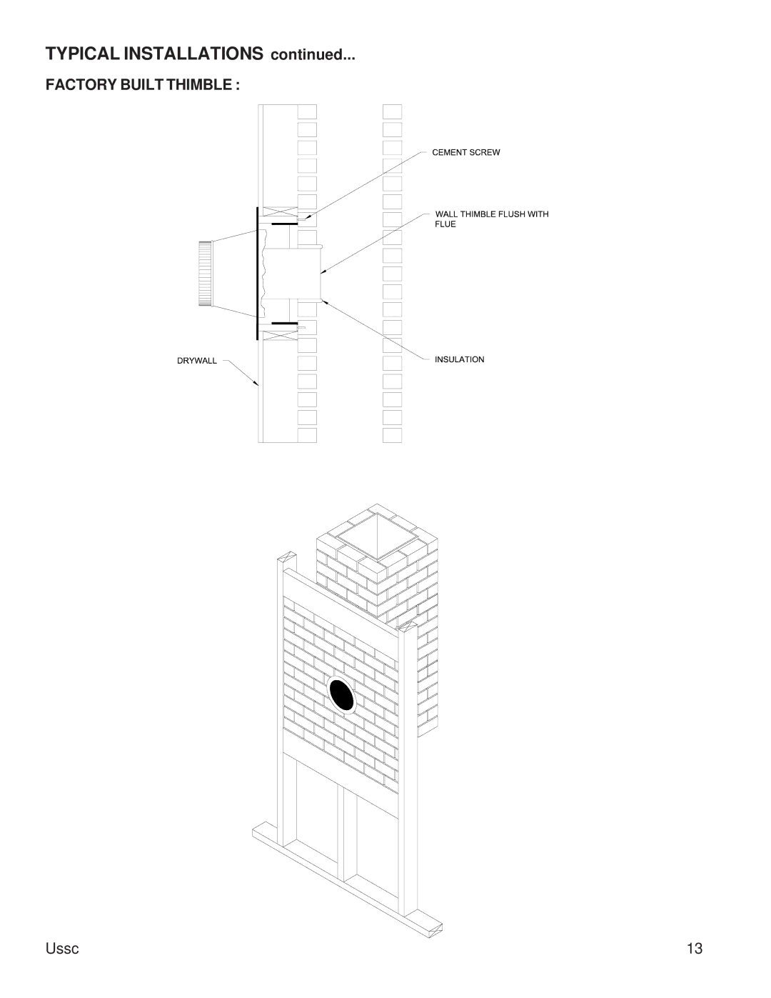 United States Stove 2015 instruction manual Factory Built Thimble 