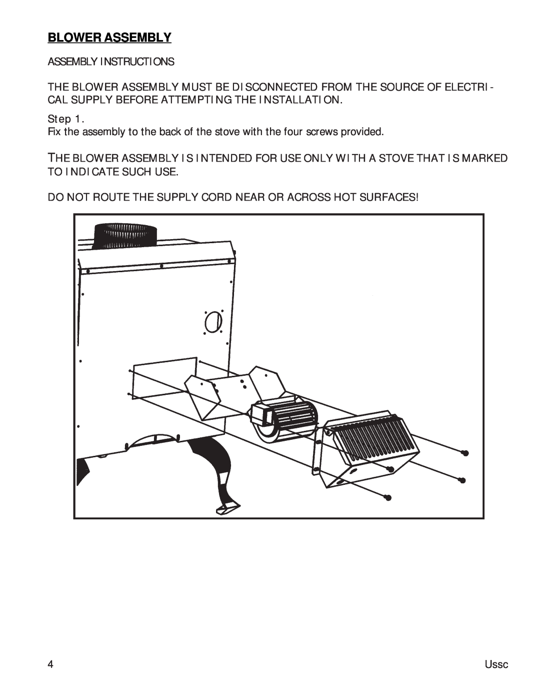 United States Stove 2015 instruction manual Blower Assembly, Assembly Instructions 