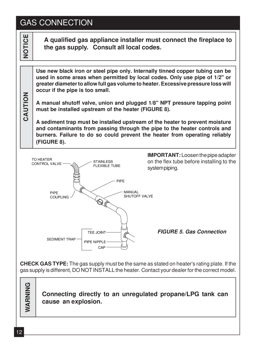 United States Stove 2020L installation manual GAS Connection, Gas Connection 