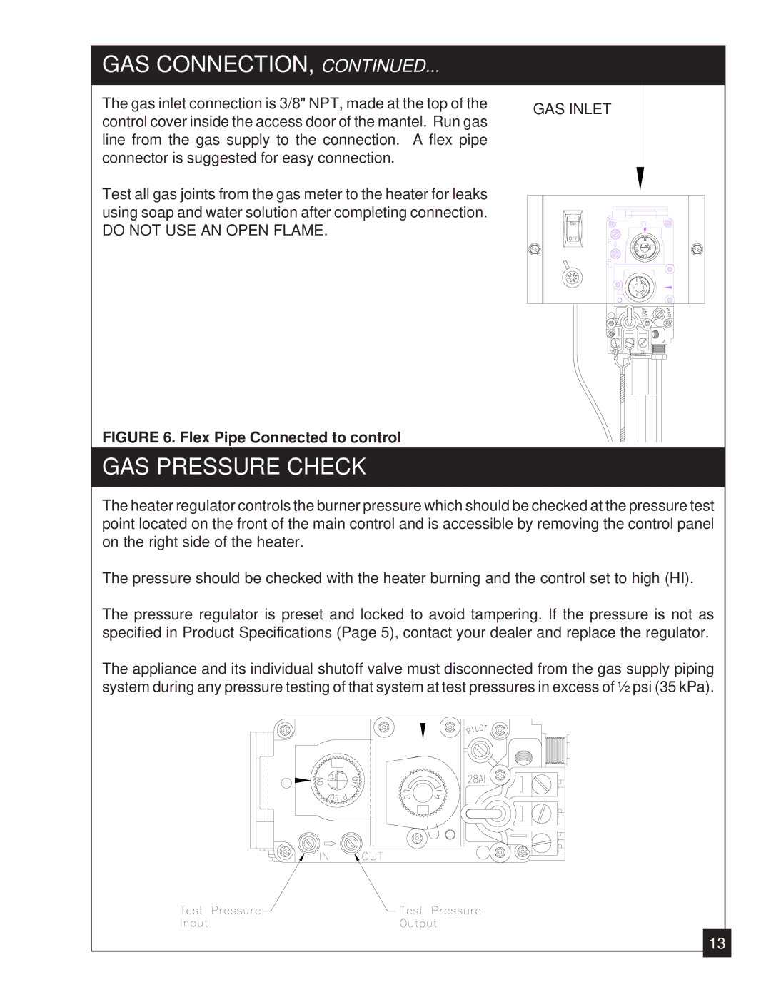 United States Stove 2020L installation manual GAS Pressure Check, GAS Inlet 