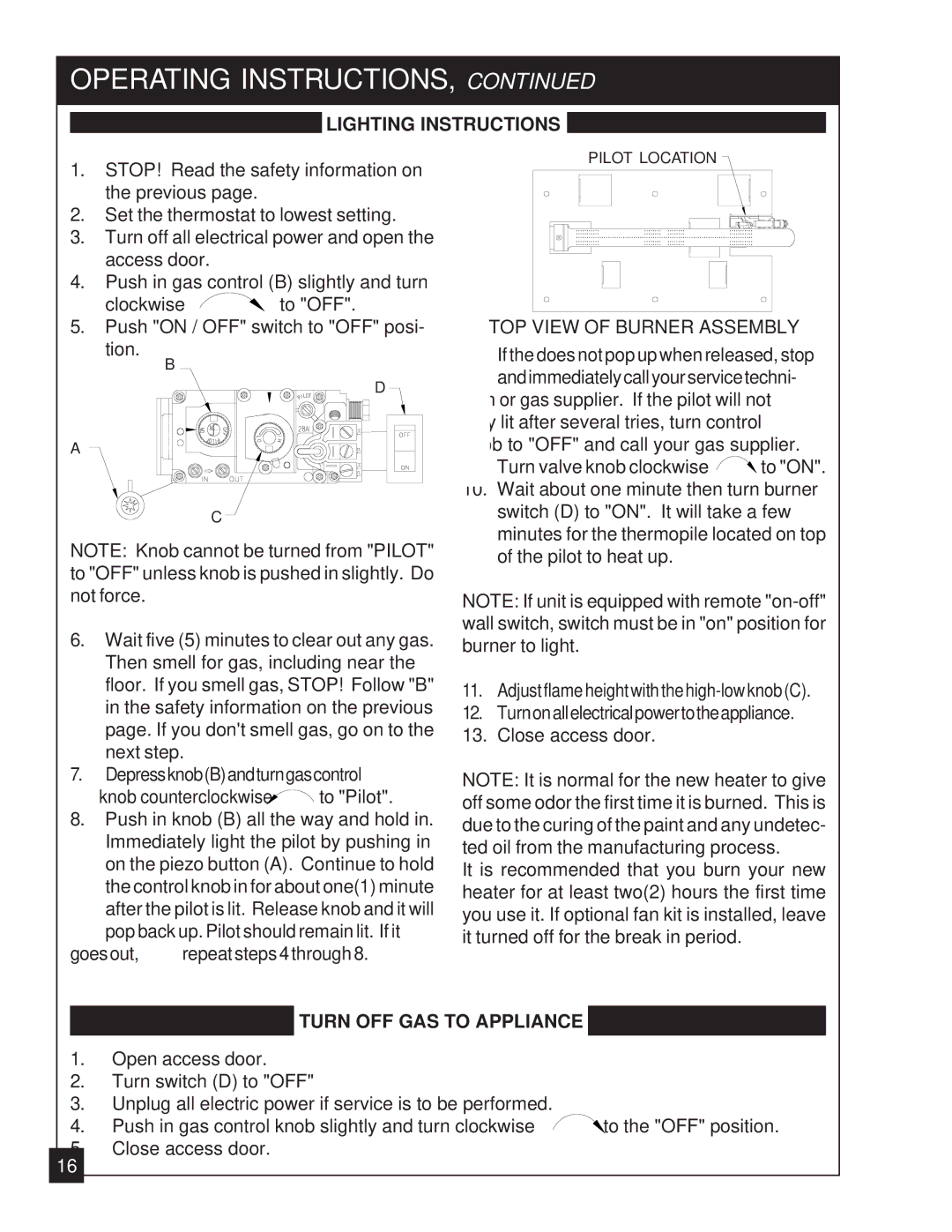 United States Stove 2020L installation manual Lighting Instructions, Turn OFF GAS to Appliance 