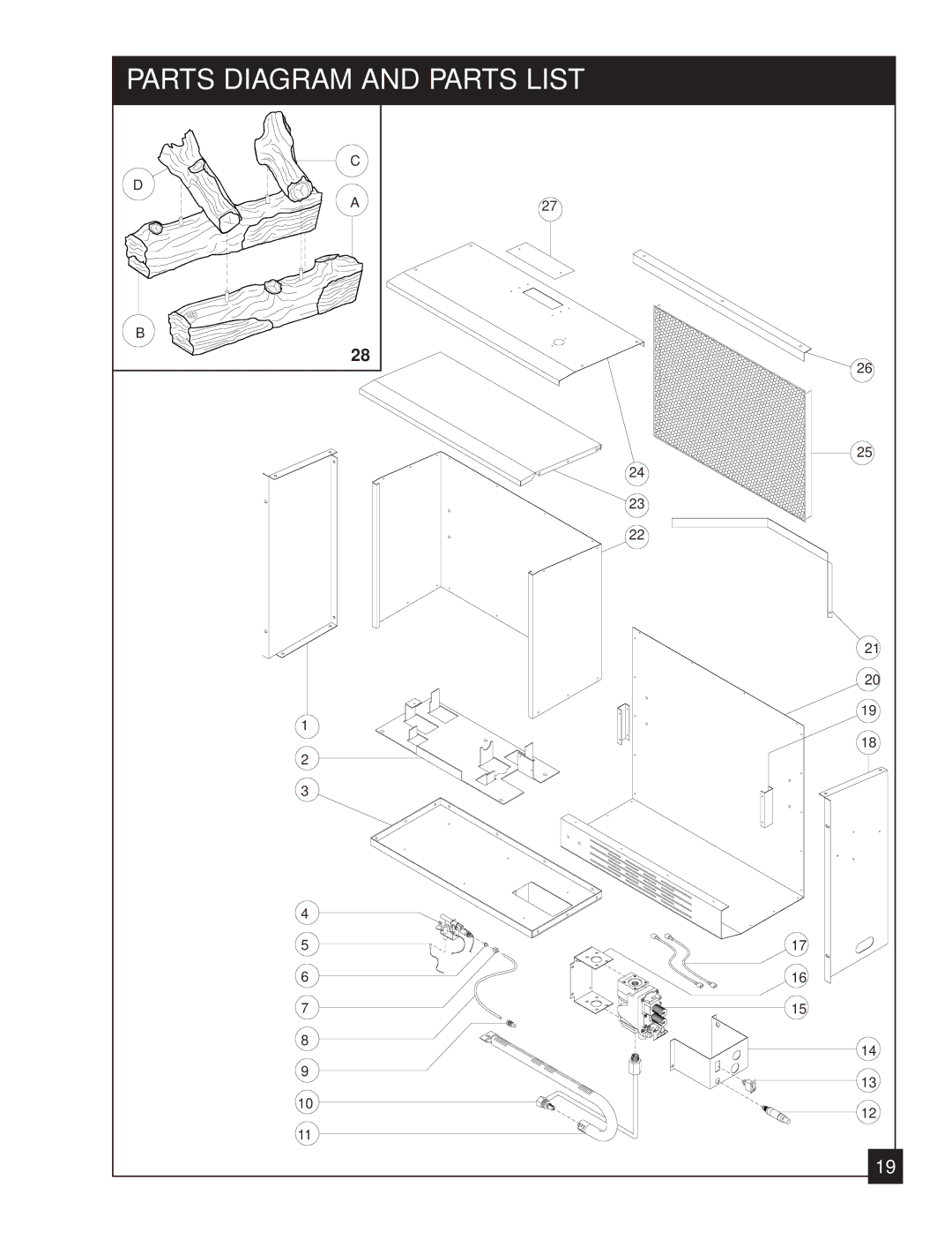 United States Stove 2020L installation manual Parts Diagram and Parts List 