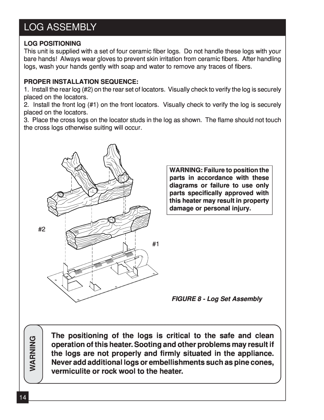 United States Stove 2020L installation manual Log Assembly, Log Positioning, Proper Installation Sequence, Log Set Assembly 