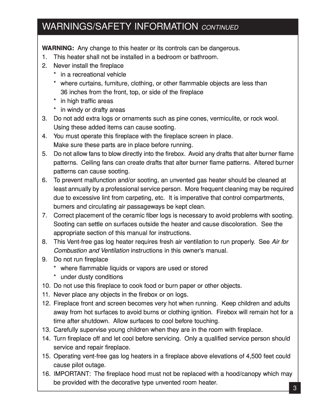 United States Stove 2020L installation manual Warnings/Safety Information Continued 