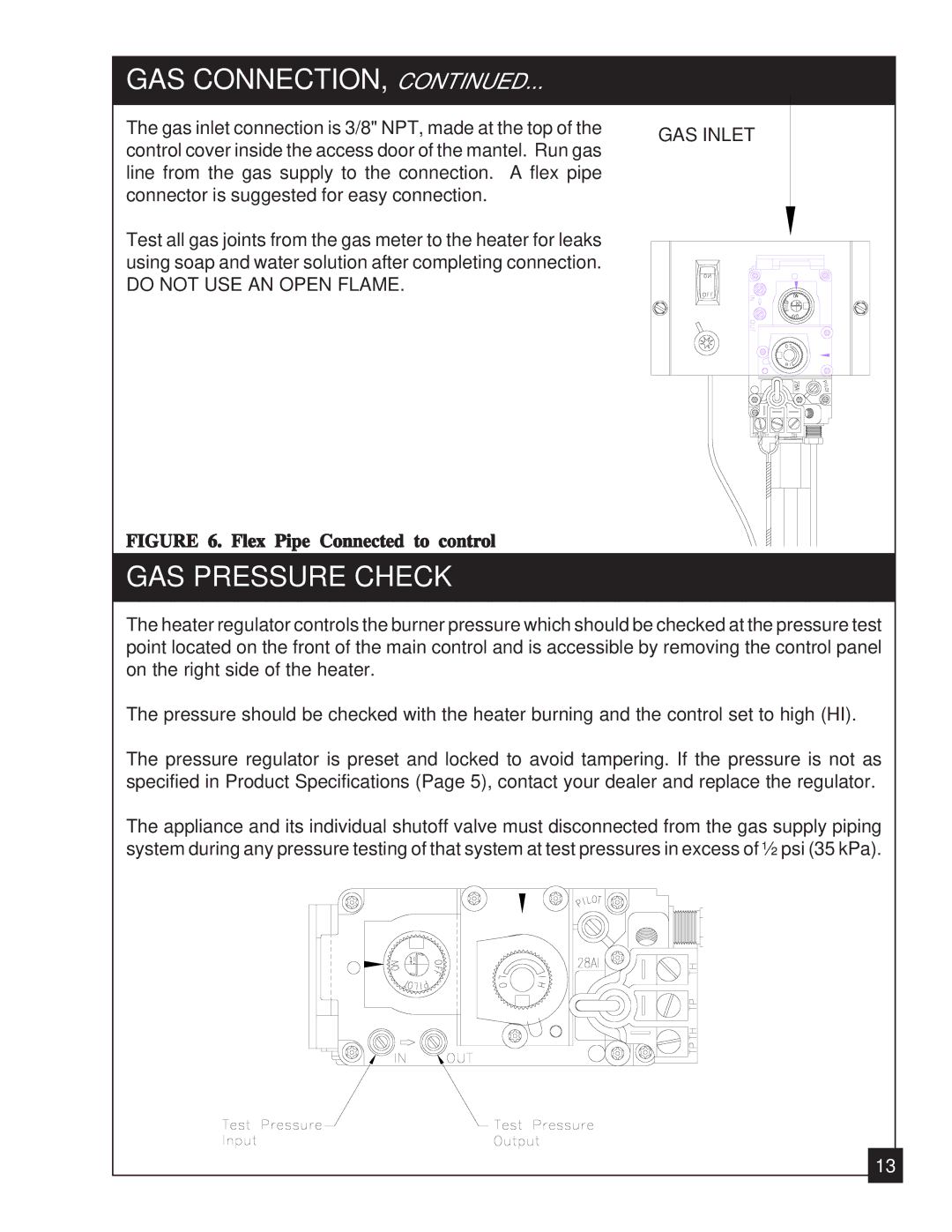 United States Stove 2020N manual GAS Pressure Check, GAS Inlet 