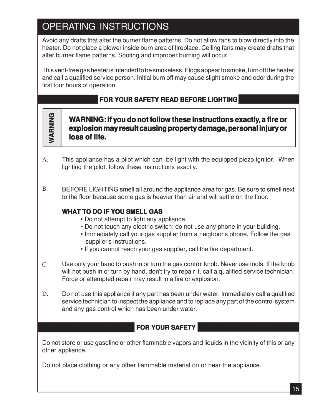 United States Stove 2020N manual Operating Instructions, For Your Safety Read Before Lighting, What to do if YOU Smell GAS 