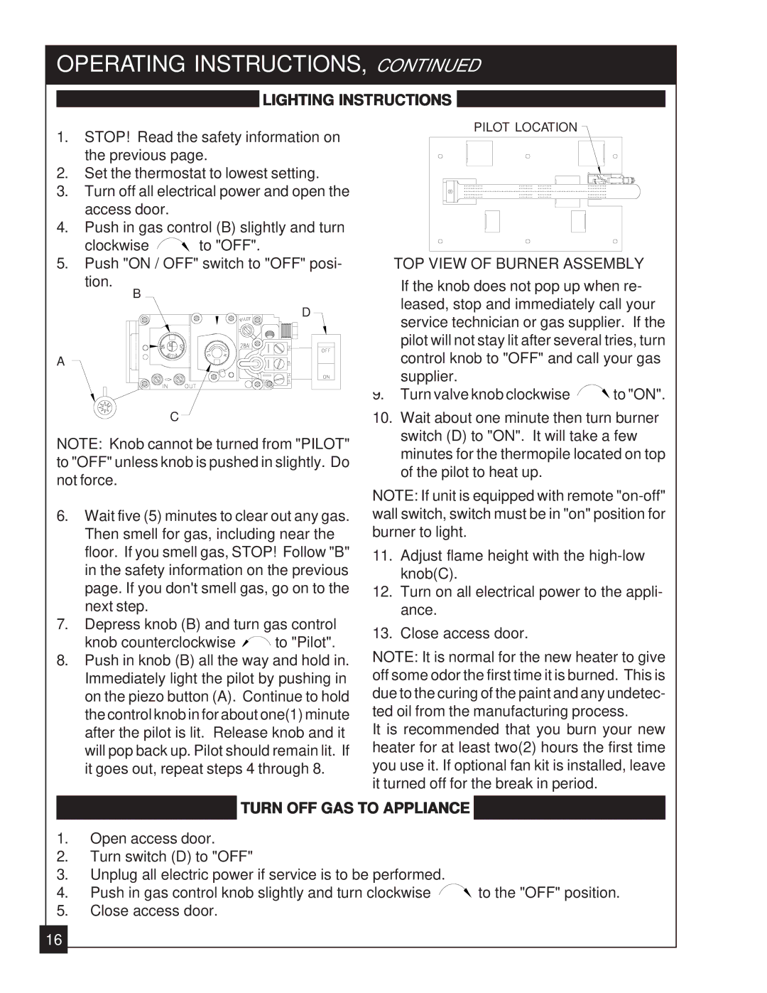 United States Stove 2020N manual Lighting Instructions, Turn OFF GAS to Appliance 