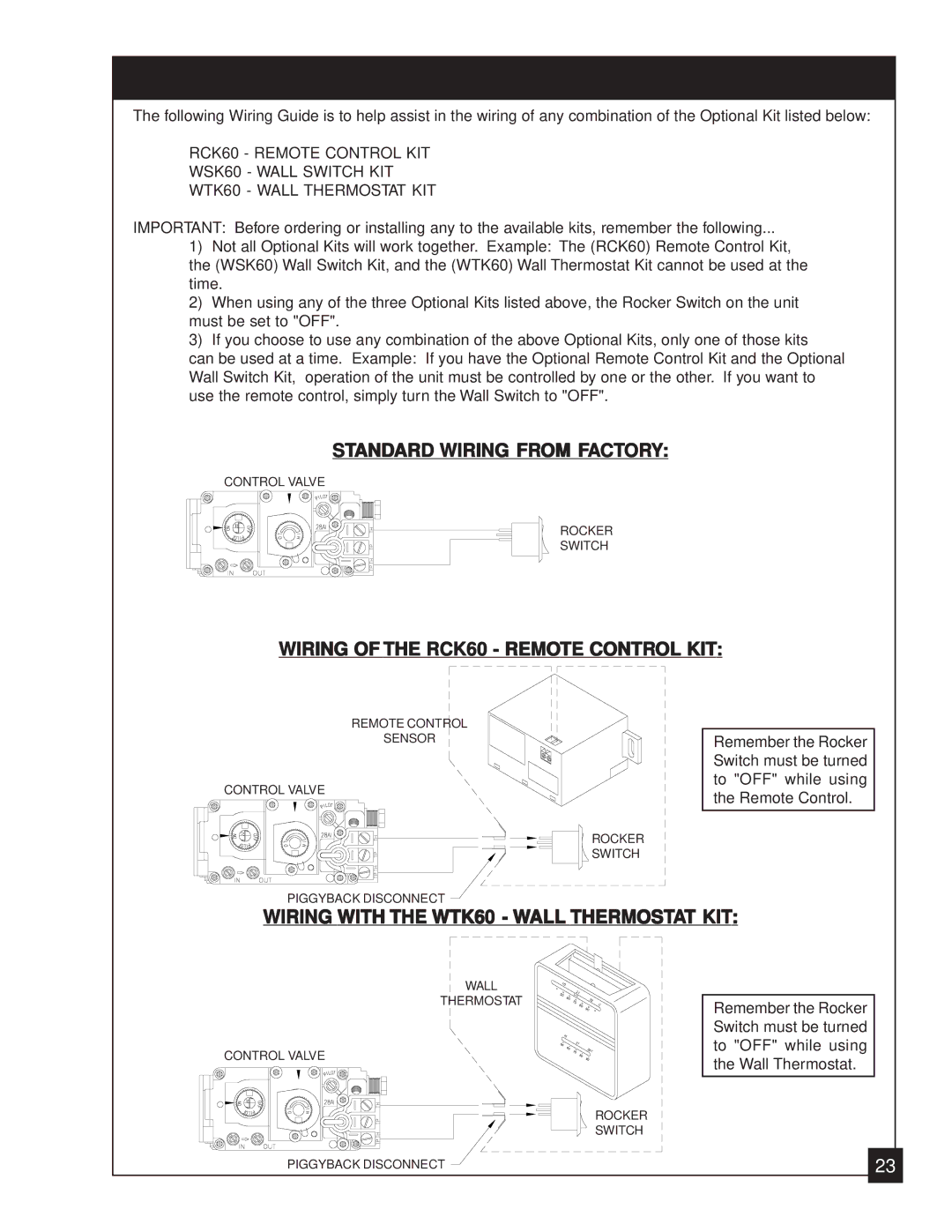 United States Stove 2020N manual Standard Wiring from Factory, Wiring of the RCK60 Remote Control KIT 