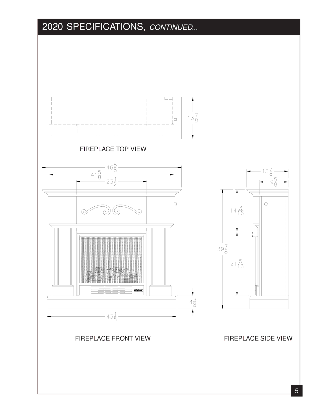 United States Stove 2020N manual Fireplace TOP View Fireplace Front View Fireplace Side View 