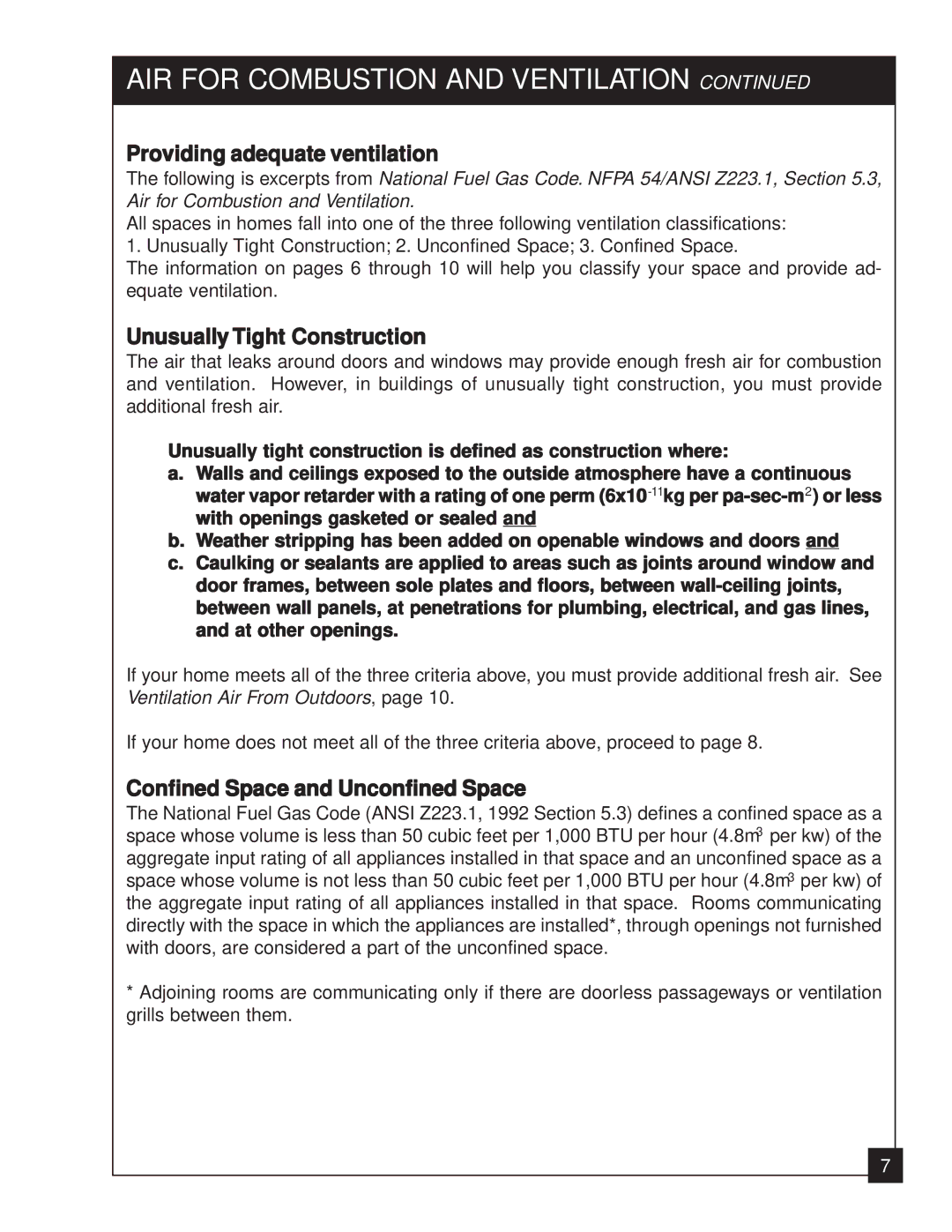 United States Stove 2020N manual Providing adequate ventilation, Unusually Tight Construction 