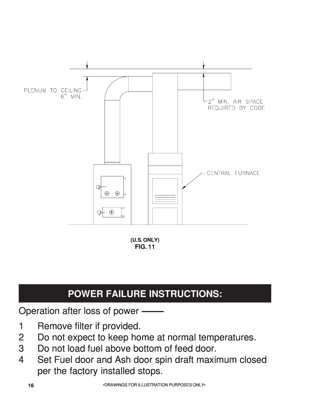 United States Stove 22AF Power Failure Instructions, Operation after loss of power, 1Remove filter if provided, U.S. Only 