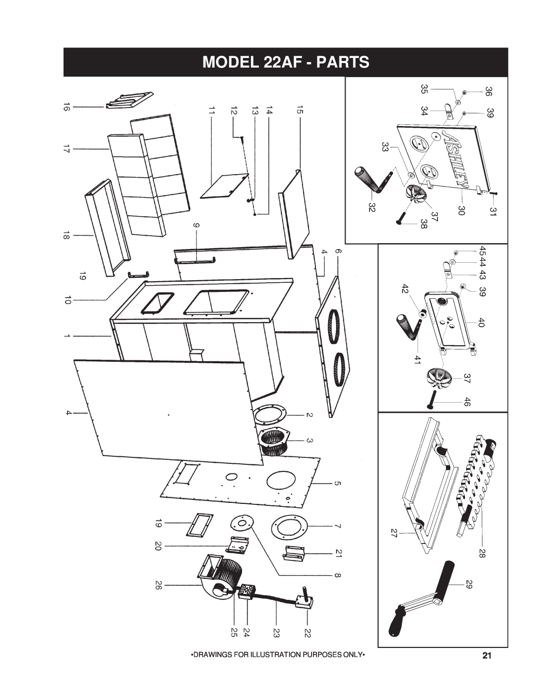 United States Stove owner manual MODEL 22AF - PARTS, Drawings For Illustration Purposes Only 