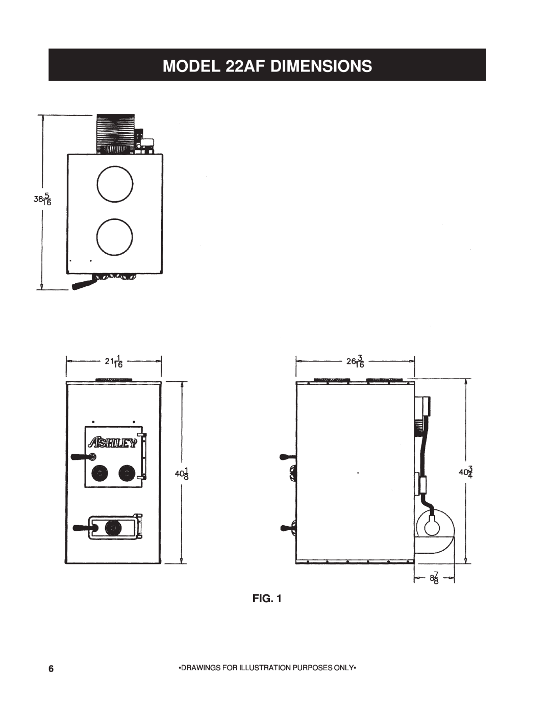 United States Stove owner manual MODEL 22AF DIMENSIONS, Drawings For Illustration Purposes Only 