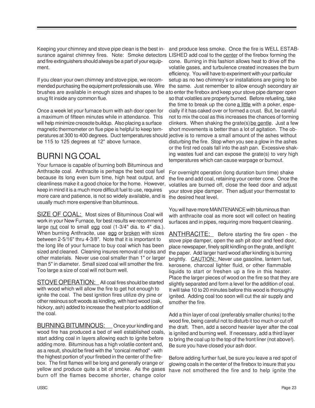 United States Stove 24AZ, 24AG, 24AF owner manual Burning Coal 