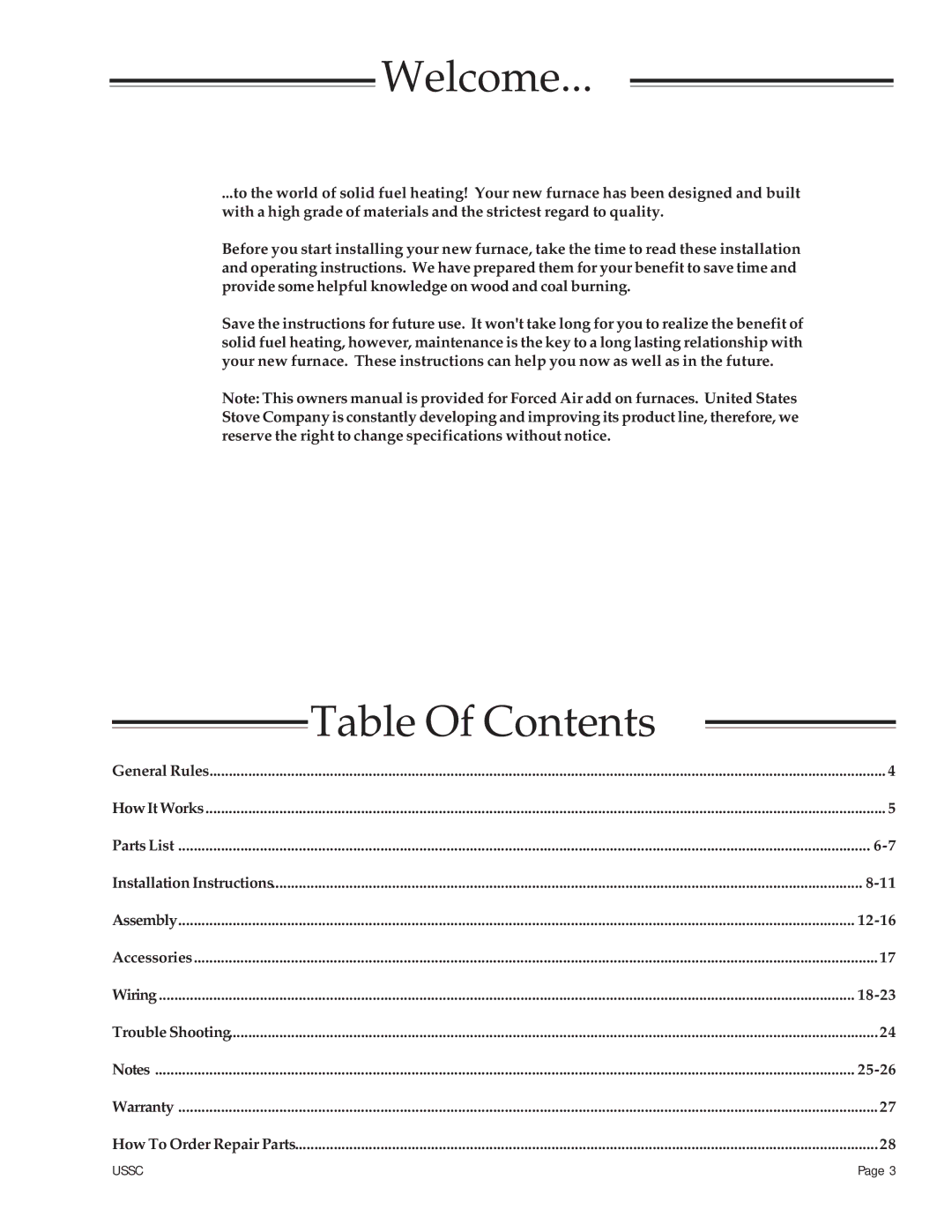 United States Stove 24AG, 24AF, 24AZ owner manual Welcome, Table Of Contents 