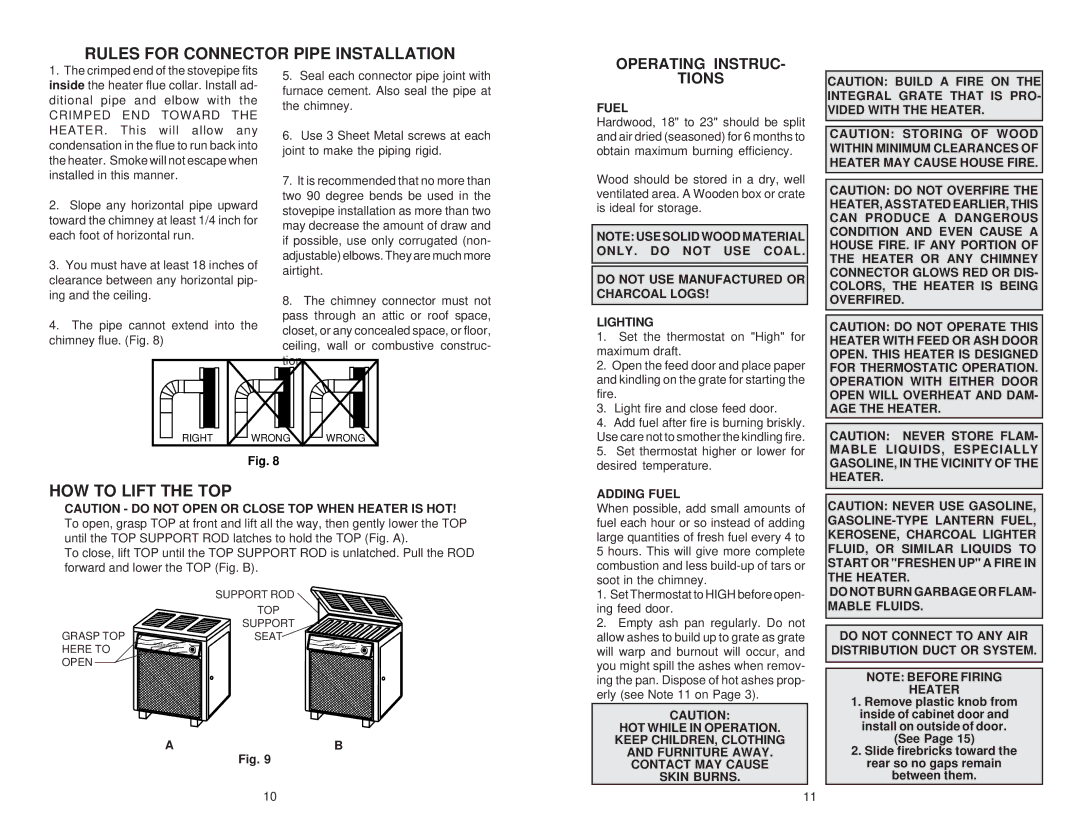 United States Stove 2941 owner manual Rules for Connector Pipe Installation, HOW to Lift the TOP 