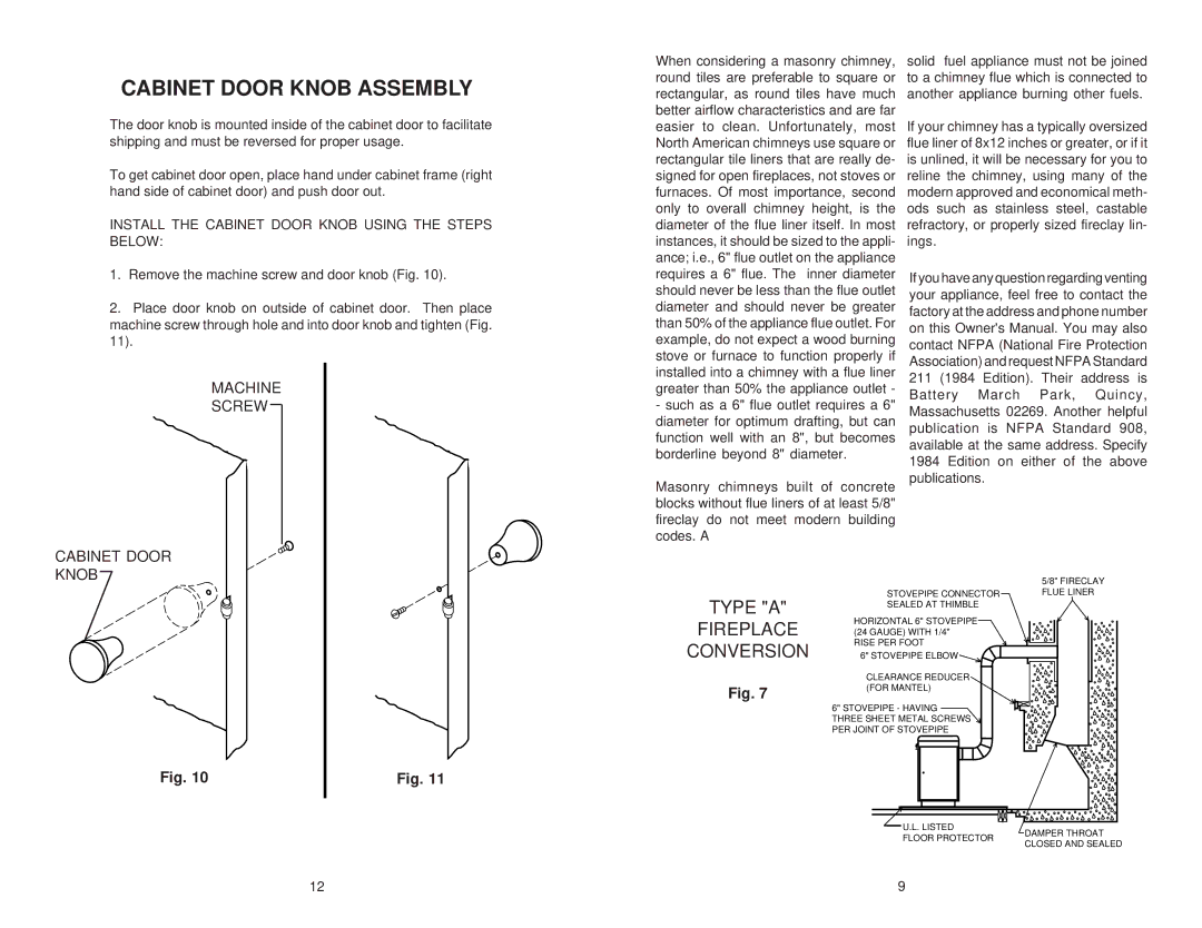 United States Stove 2941 owner manual Cabinet Door Knob Assembly, Install the Cabinet Door Knob Using the Steps below 