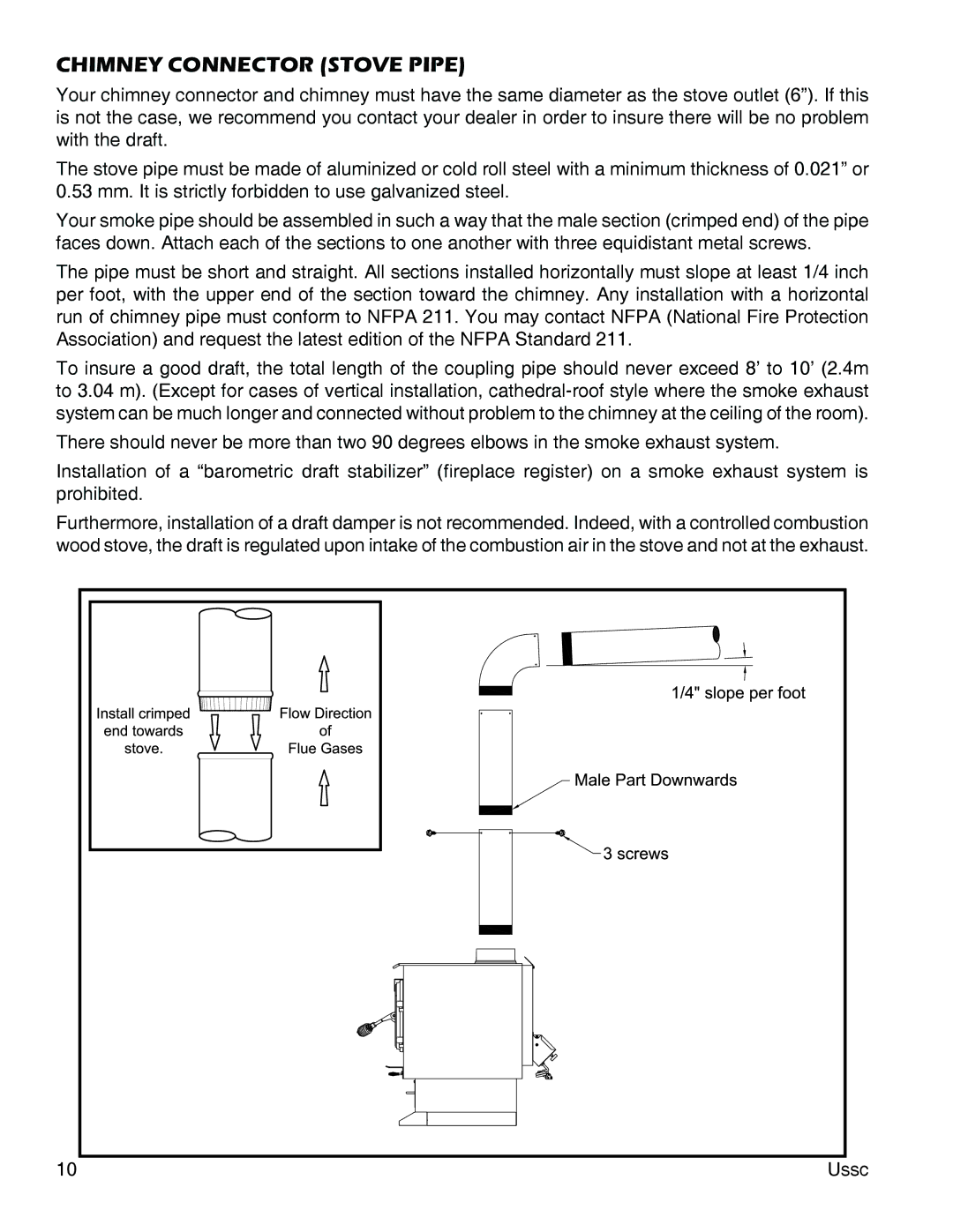 United States Stove 3000 (L) instruction manual Chimney Connector Stove Pipe 