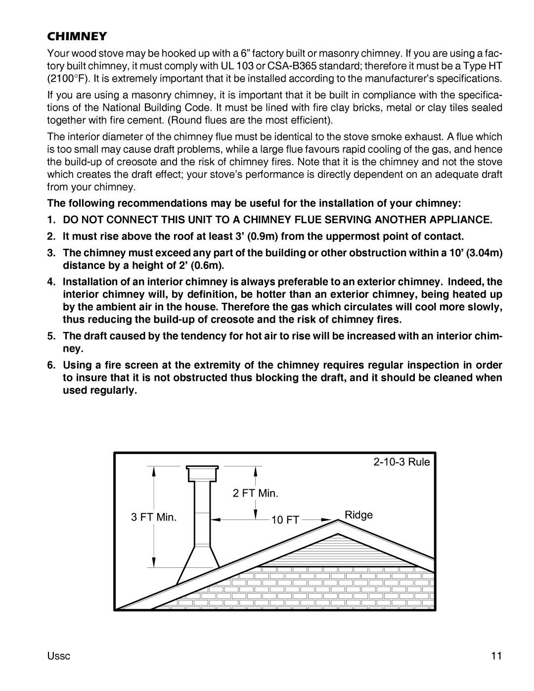 United States Stove 3000 (L) instruction manual Chimney 