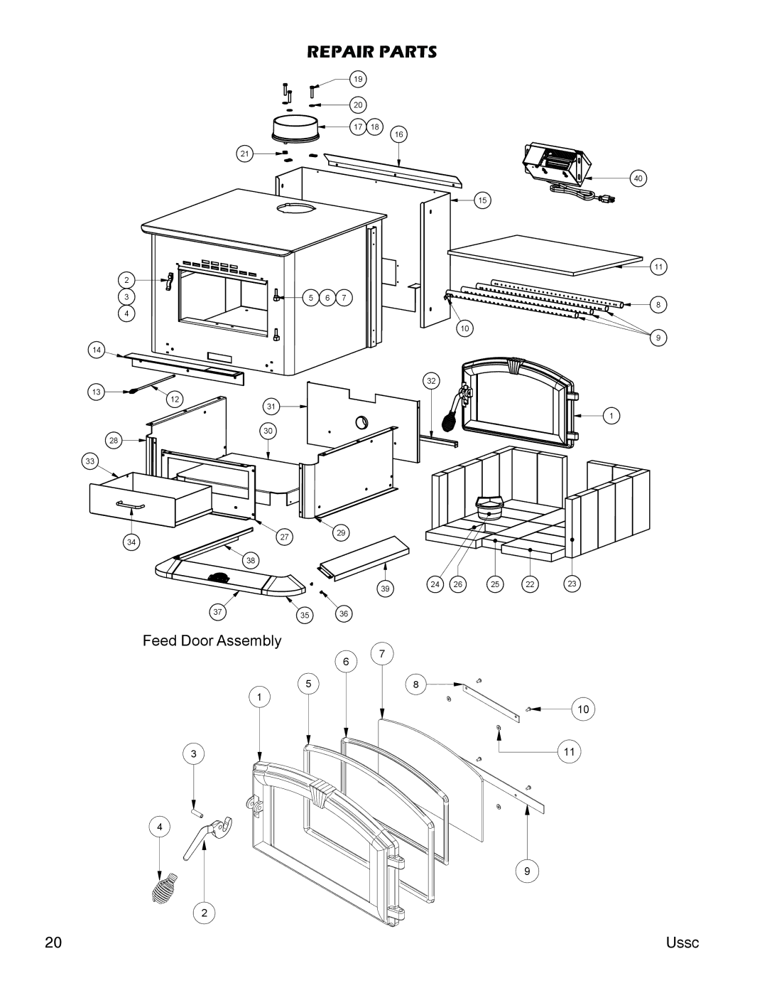 United States Stove 3000 (L) instruction manual Repair Parts 