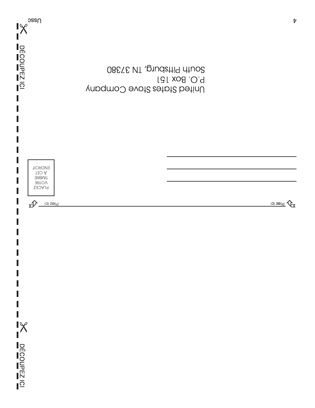 United States Stove 3000 (L) instruction manual TN Pittsburg, South 151 Box .O.P, Company Stove States United, ici Pliez 