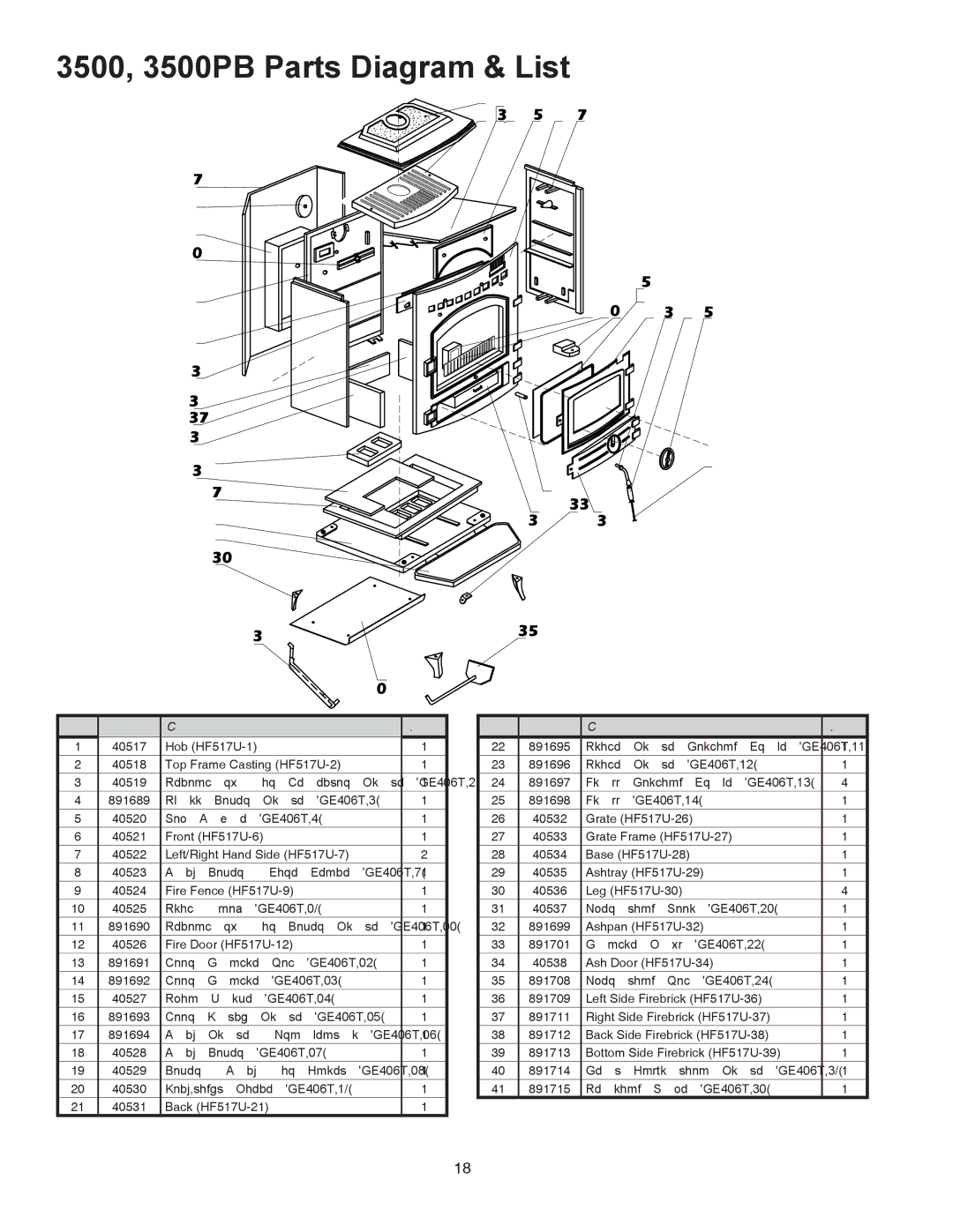 United States Stove 3700PB owner manual 3500, 3500PB Parts Diagram & List, 12 13 14 