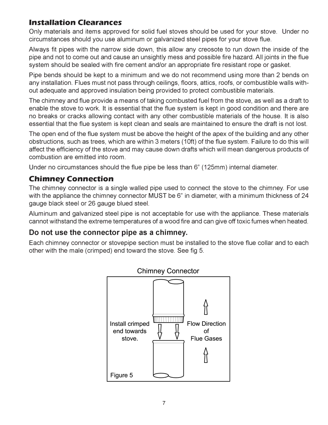 United States Stove 3500PB, 3700PB owner manual Chimney Connection, Do not use the connector pipe as a chimney 