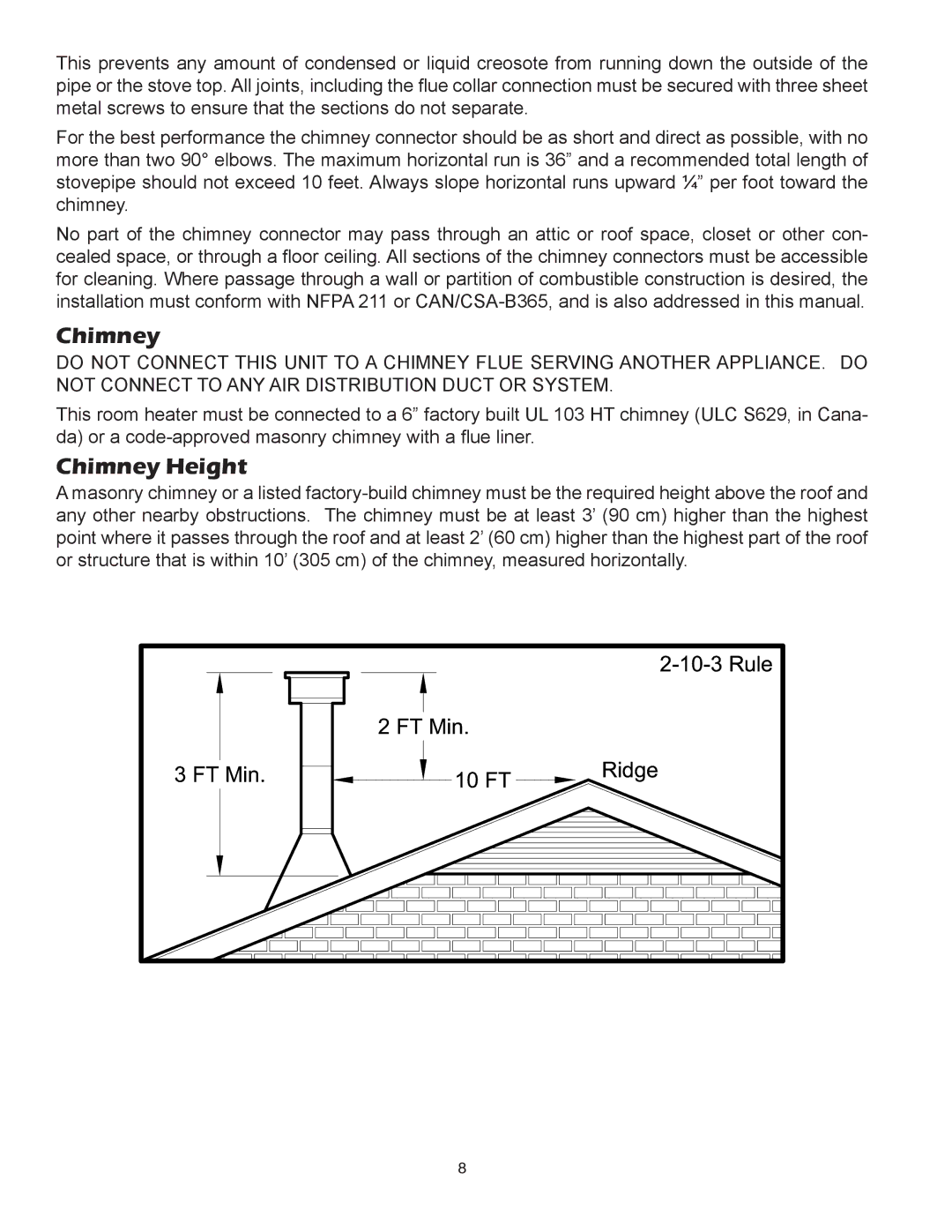 United States Stove 3500PB, 3700PB owner manual Chimney Height 