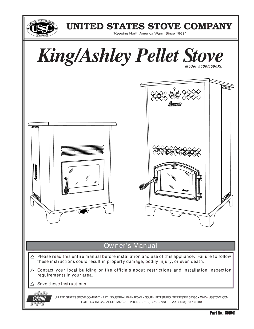 United States Stove 5500XL owner manual King/Ashley Pellet Stove 