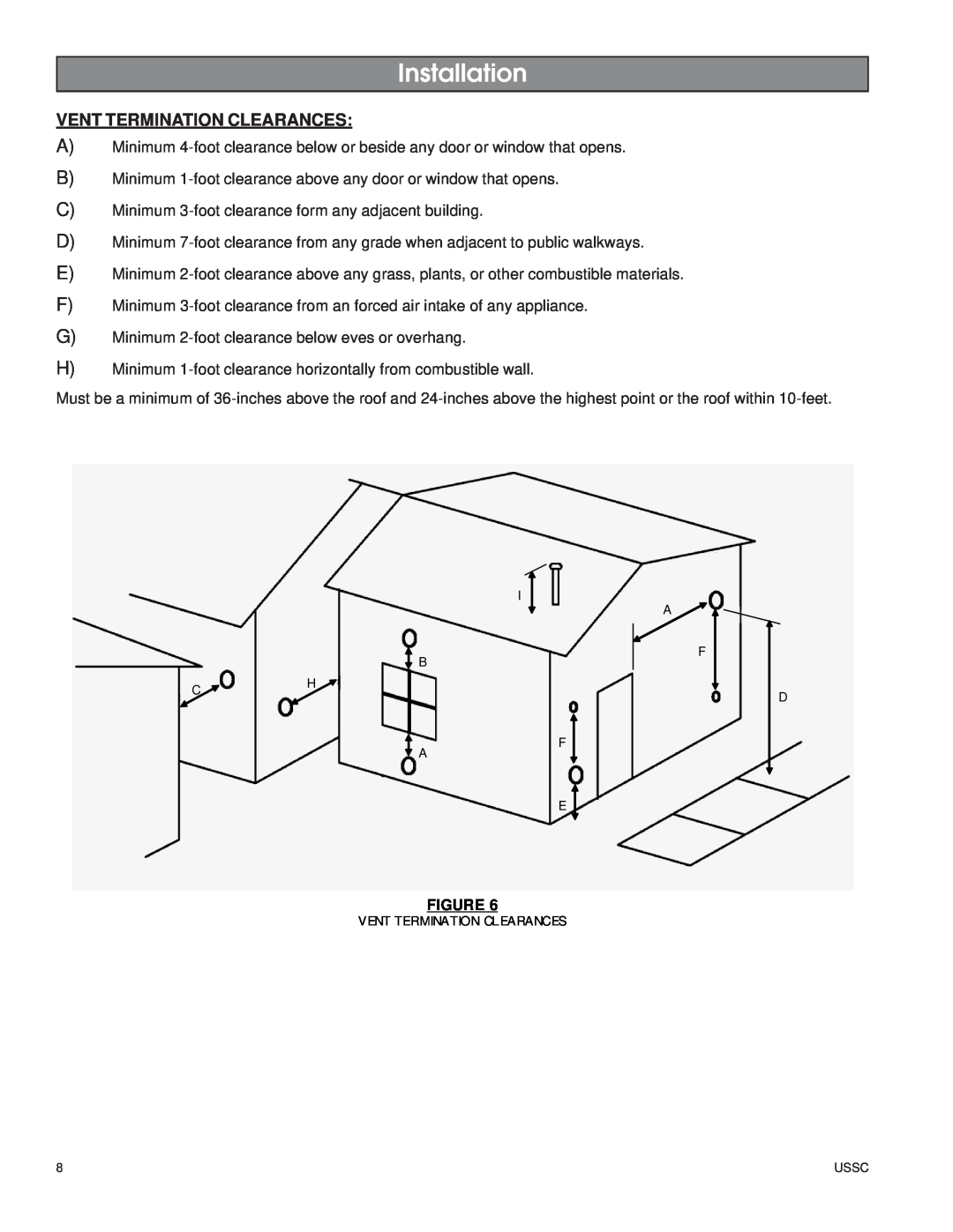 United States Stove 5500XL owner manual Installation, Vent Termination Clearances 