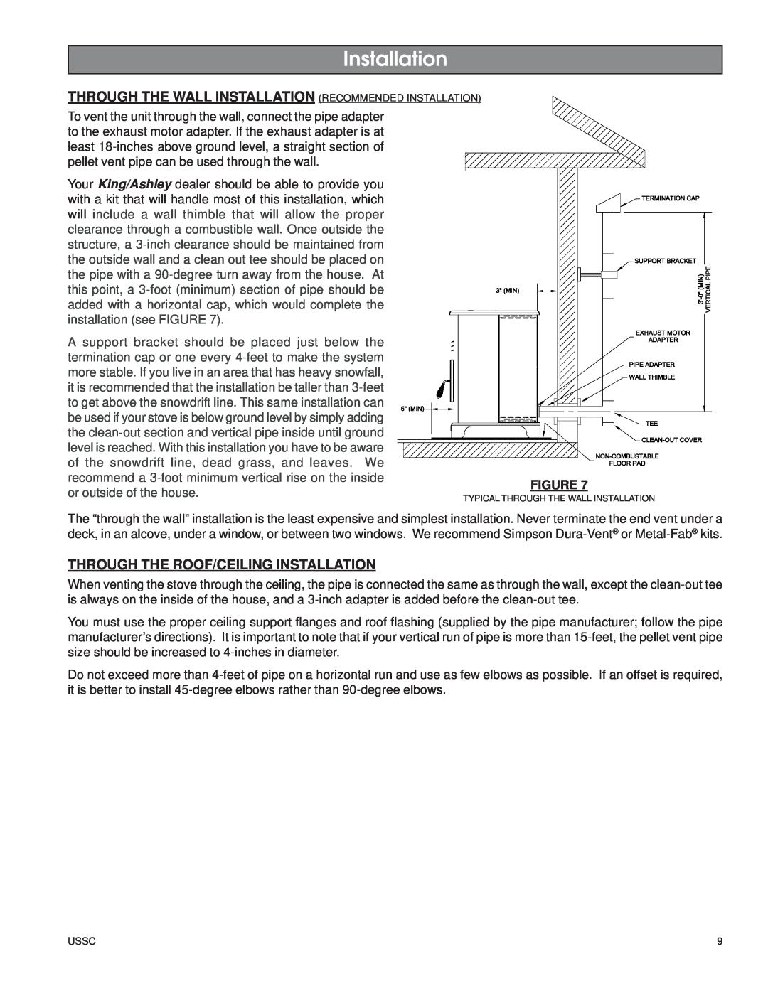 United States Stove 5500XL owner manual Through The Roof/Ceiling Installation 