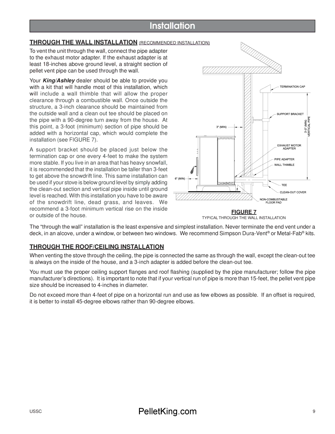 United States Stove 5500/5500XL owner manual Through the Wall Installation Recommended Installation 